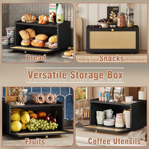 Rattan Bamboo Bread Box for Kitchen Counter Large Capacity Bread Storage Bin Farmhouse Bread Storage Container Rustic Bread Holder