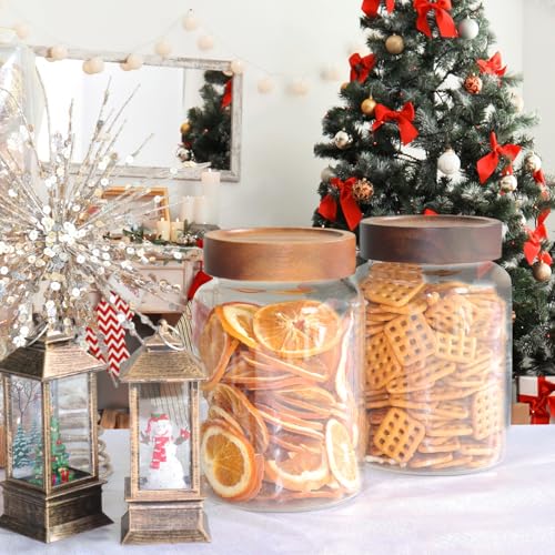 Airtight Glass Jars with Wooden Lid Round Spice Jar Clear Glass Food Storage Jar Canister with Screw Lid for Coffee Ground Bean Candy Pantry Sugar Tea Cookies Bath Salts