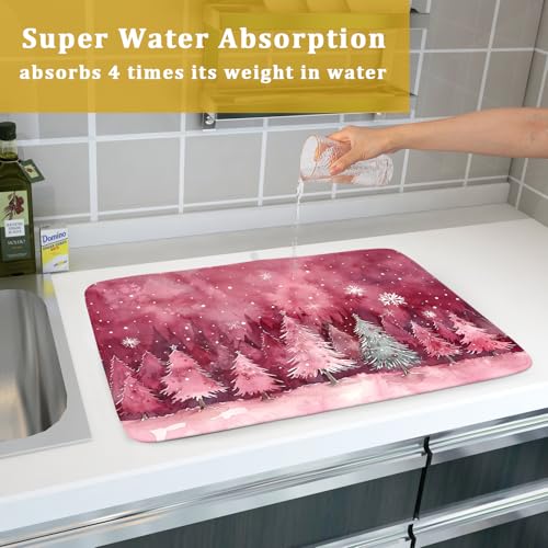 Pine Trees Dish Drying Pad Christmas Decorative Drying Mat Kitchen Essentials Absorbent Dishes Rack Pad 18 X 24 Inch