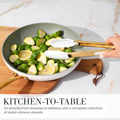 White and Gold Kitchen Utensils Set with Holder (15 Count)