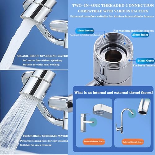 2026 Upgraded Universal Sink Faucet 1080° Rotating Faucet Extender with Upward Facial Mist