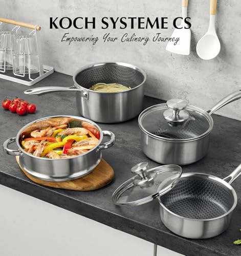 Hybrid Nonstick Stainless Steel Saucepan Set with Steamer Insert (5 Count)