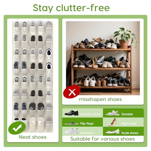 Over the Door Shoe Organizer with 40 Large Breathable Mesh Pockets