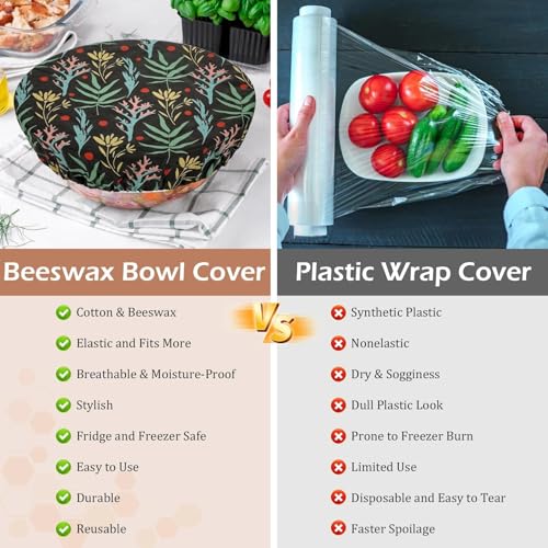 5Pcs Reusable Beeswax Elastic Bowl Covers for Bread Proofing and Food Cover (5 Count)