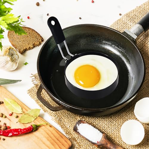 2 Pack Round+Heart Egg Rings Set with Silicone Handle