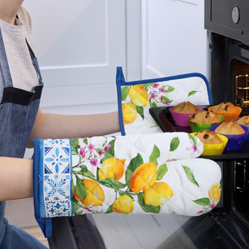 Summer Lemon Oven Mitts and Pot Holders Set (4 Count)