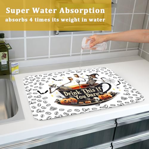Skull Dead Coffee Dish Drying Pad 18 X 24 in for Halloween Decor