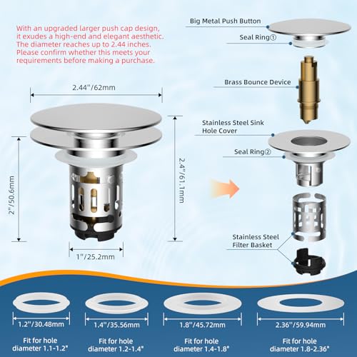 Upgraded 3 in 1 Bathroom Sink Drain Strainer