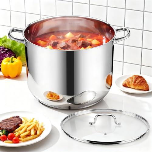 24-Quart 18/10 Stainless Steel Stock Pot with Lid, Large Heavy Duty Soup Pot Compatible with Electric, Gas, Induction and Gas Cooktops, Non-Toxic & Corrosion Resistant, Dishwasher Safe