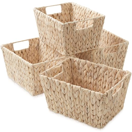 Set of 4 Water Hyacinth Storage Baskets with Handles (4 Count)