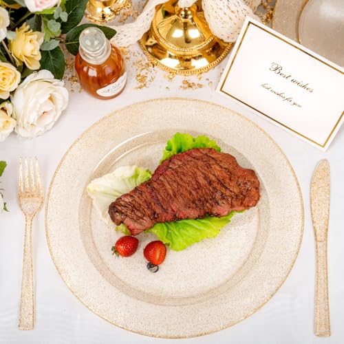 200 Pcs Gold Glitter Plastic Plates (200 Count)