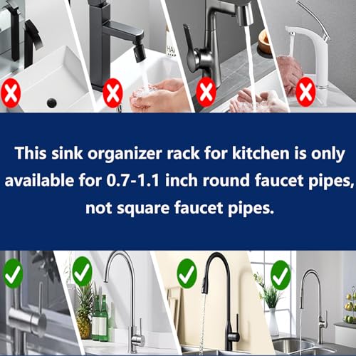 Kitchen Sink Faucet Organizer Multifunction Sponge Holder Organizer Sink Drain Holder Over Faucet Kitchen Sink Caddy with Hook Adjustable for 0.7