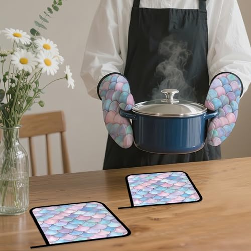 Pink Fish Scales Oven Mitts and Pot Holders Set (4 Count)