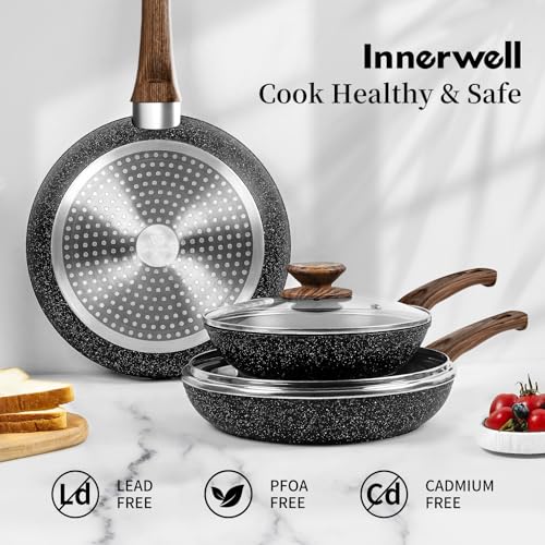Nonstick Ceramic Frying Pans Skillets Set with Lid 8"+9.5"+11"