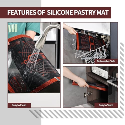 Silicone Pastry Mat Extra Large with Measurements 26''x16'' for Reusable