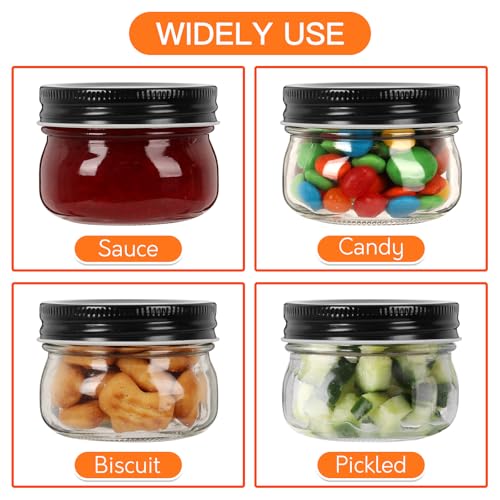 4oz 24 Pack Mini Mason Jars with Black Lids (24 Count)