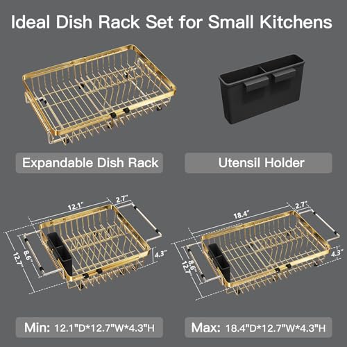 Gold Expandable Dish Drying Rack Over The Sink with Anti Slip Grip
