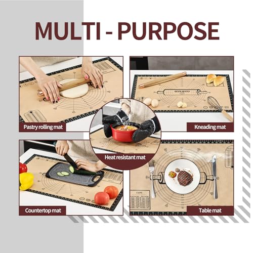 Silicone Pastry Mat Extra Large with Measurements 26''x16'' for Reusable