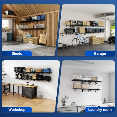 4 Pack 2x4ft Wall Shelf Garage Storage Rack Wall Mounted (4 Count)