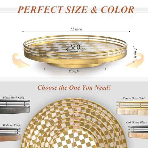 12 Inch Gold and White Checkerboard Lazy Susan with Metal Rail