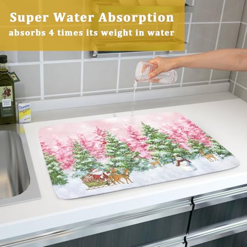 Winter Dish Drying Mat for Kitchen Counter Holiday Home Decoration Large