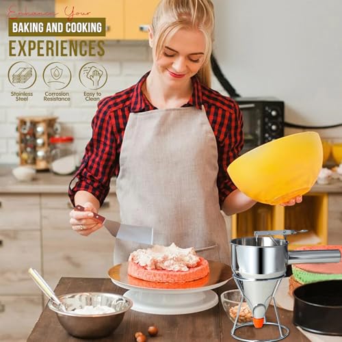 40oz Pancake Batter Dispenser Stainless Steel with Metal Spatula