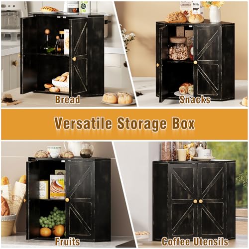 Corner Bread Box for Kitchen Counter Double Layer Bamboo Bread Storage Container Large Capacity Bread Storage Bin Farmhouse Breadbox Organizer