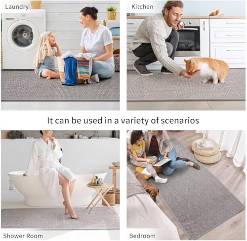 Long Kitchen Runner Rugs Kitchen Mat Non Slip Washable Gray 17"x71" (8.333 Sq Ft)