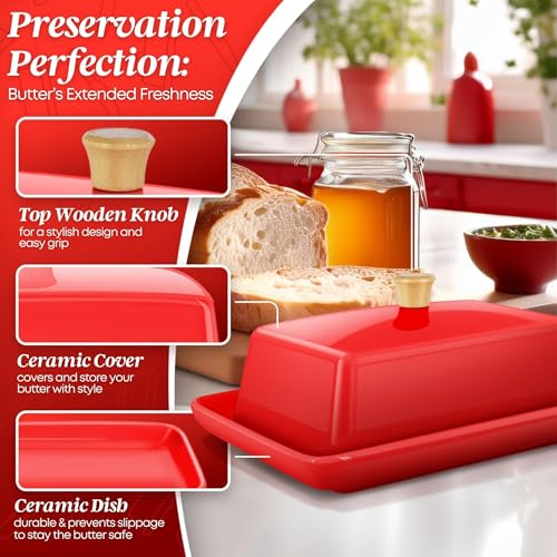 Large Ceramic Butter Dish with Lid for Countertop