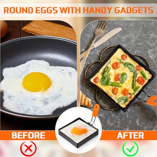 6 Pcs Egg Ring Pancake Ring Set Stainless Steel Fried Egg Molds Griddle Pancake Shapers with Silicone Handle for Breakfast Omelette Sandwich