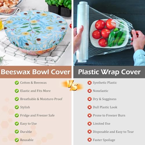 5Pcs Reusable Beeswax Elastic Bowl Covers for Bread Proofing and Food Cover (5 Count)