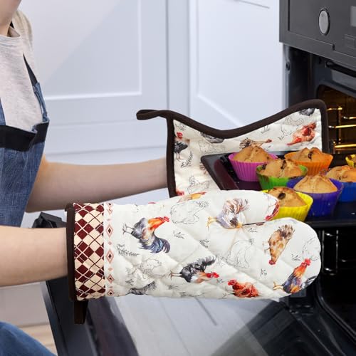 Farmhouse Rooster Oven Mitts and Pot Holders Set (4 Count)