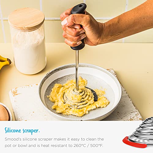 Smood | One-Handed Stainless-Steel Spring Coil Vegetable and Potato Masher with Soft Grip and Bowl Scraper | Red