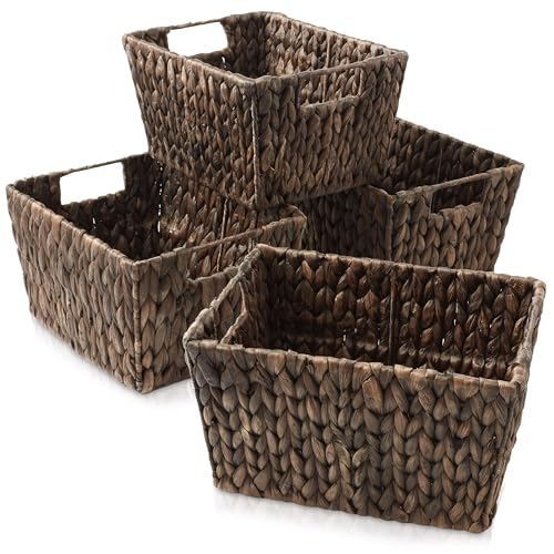 Set of 4 Water Hyacinth Storage Baskets with Handles (4 Count)