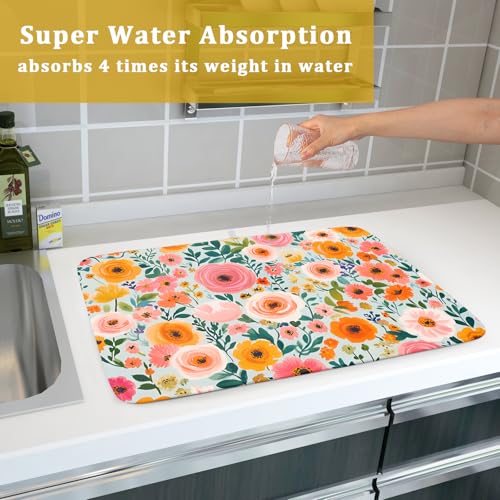 Watercolor Flower Dish Drying Mat