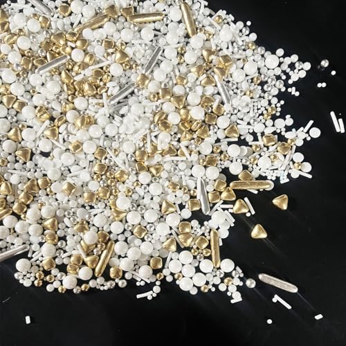 White Deluxe Gold Sprinkles Candy Mixing Size Baking Edible Cake Decorations Cupcake Toppers Cookie Decorating Celebrations Wedding Shower Party Chirstmas Supplies 130g (4.6 Ounce)