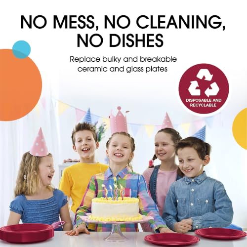 Sturdy Burgundy Plastic Plates 7" Cake Plates 100 Pcs (100 Count)