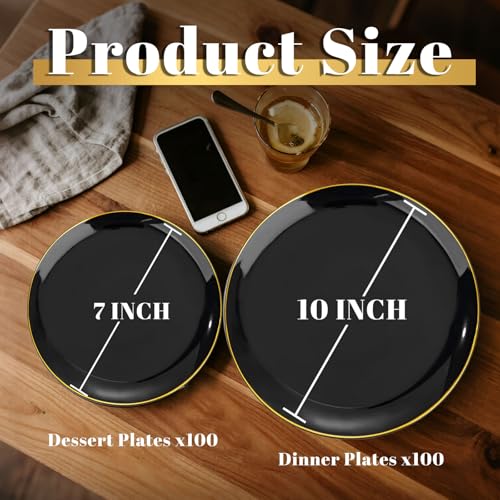 200Pcs Black Plastic Plates (200 Count)