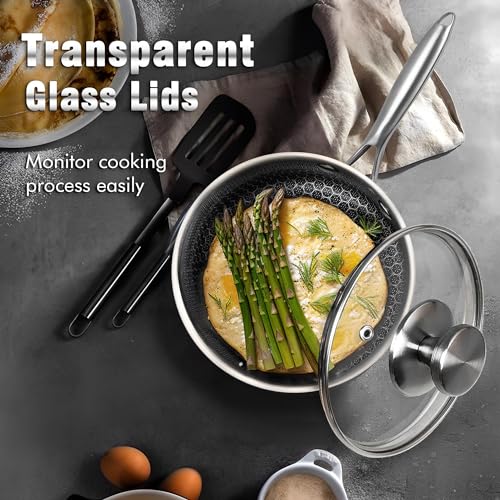 Hybrid Nonstick 2 Quart Stainless Steel Saucepan with Glass Lid