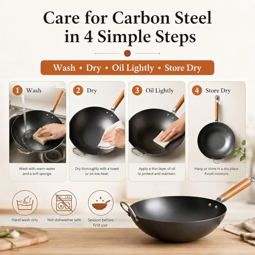 14.2" Carbon Steel Wok with Lid