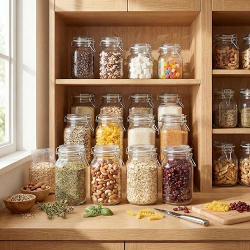 17 oz Square Glass Jars with Airtight Lids (6 Count)