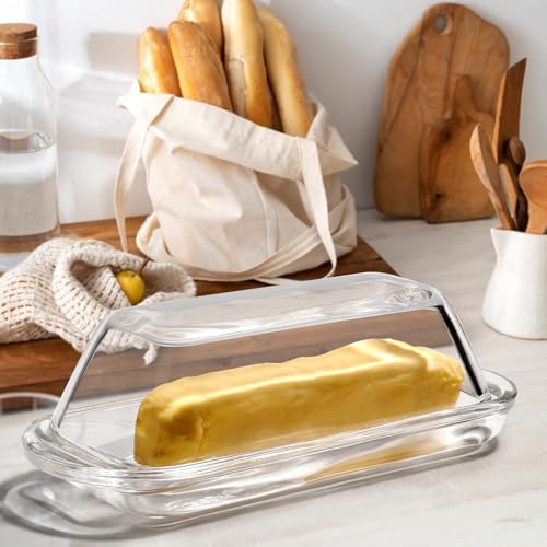 Small Clear Glass Butter Dish with Lid for Countertop
