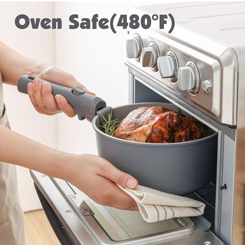 24 Piece Ceramic Detachable Handle Pots and Pans Set Gray