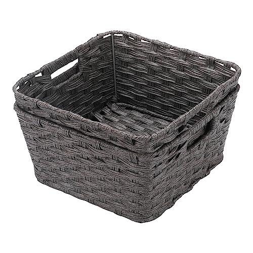 2 Pack Plastic Wicker Storage Baskets for Bathroom (2 Count)