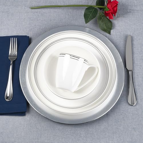 by Fitz and Floyd Nevaeh Bone China Coupe Platinum Bands Dinnerware Set