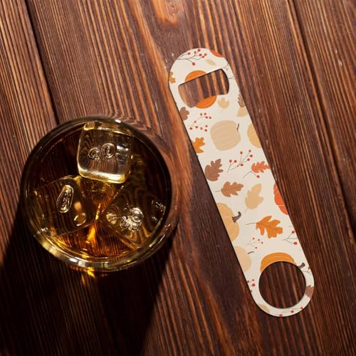Pumpkin Stainless Steel Bottle Opener Leaf Fruit Orange Yellow Maple Leaves Gourd Butternut Autumn Floral Pattern Flat Beer Bottle Opener Keychain for Home Kitchen Bar Restaurant Party Gift