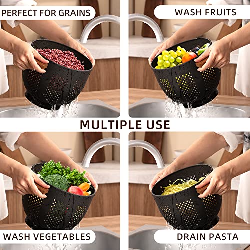 Metal Colander with Wood Handle and Stable Base