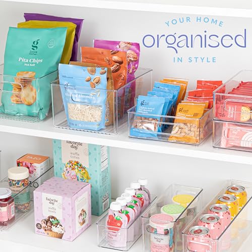 Plastic Food Storage 6 Pack Clear Container Bin with Handles for Organizing Kitchen (6 Count)