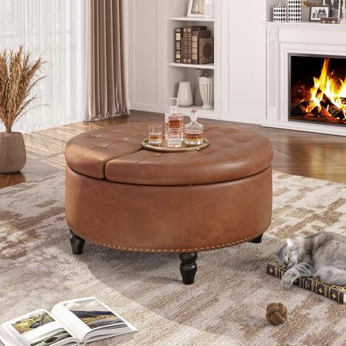 31.5 Inch Large Round Ottoman with Storage Circular