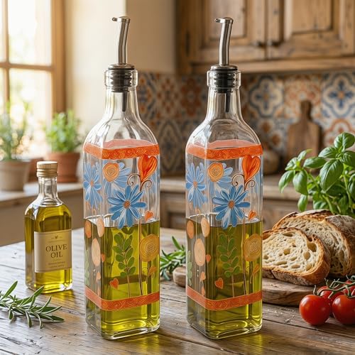 2 Pack 17oz Glass Olive Oil Dispenser Bottle Set